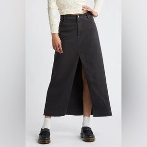 BP. Raw Hem Stretch Twill A-Line Black Long Maxi Jean Skirt Women's Size 12